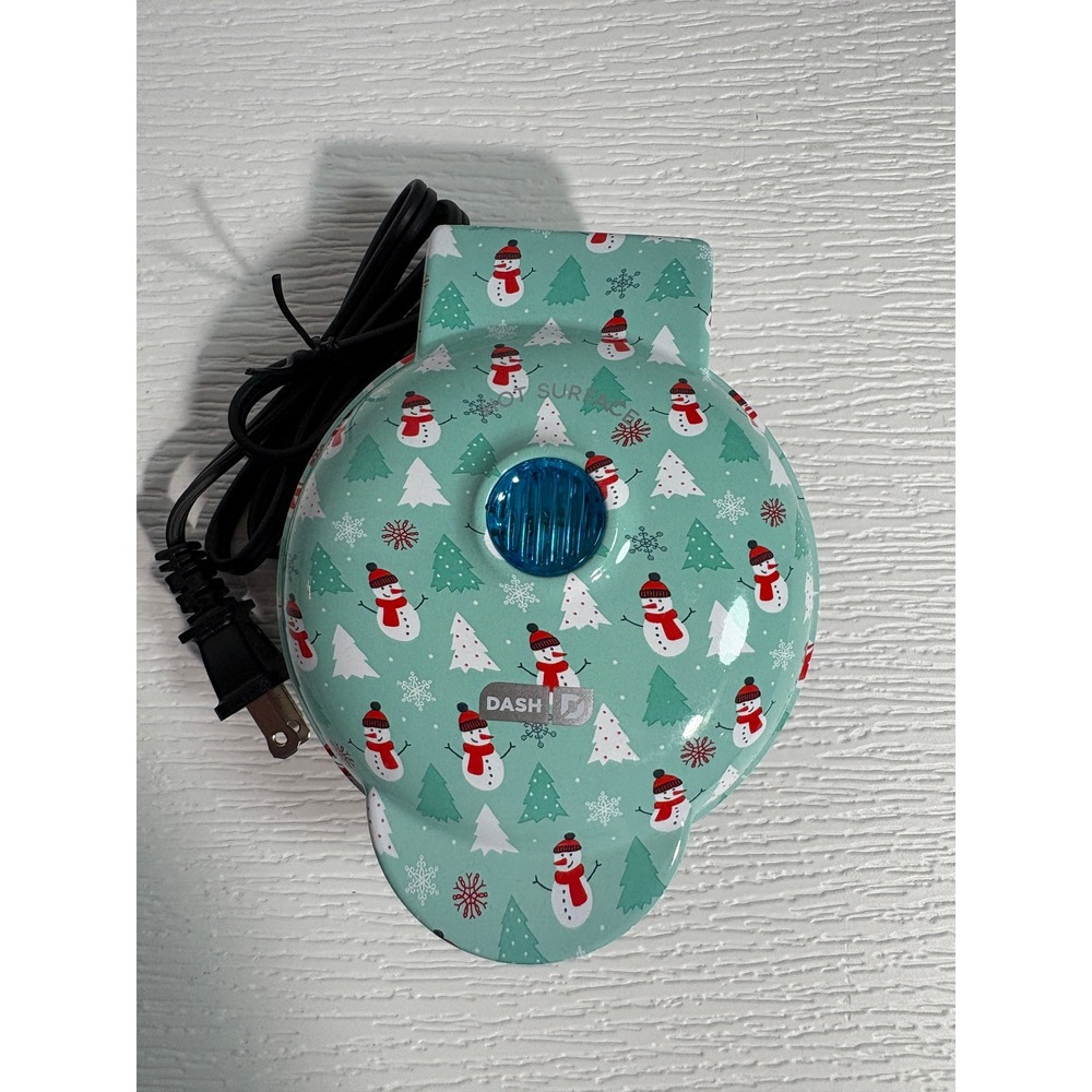 Dash Mini Waffle Maker DMW100AT Holiday Snowman Christmas Tree Teal 4 S0148